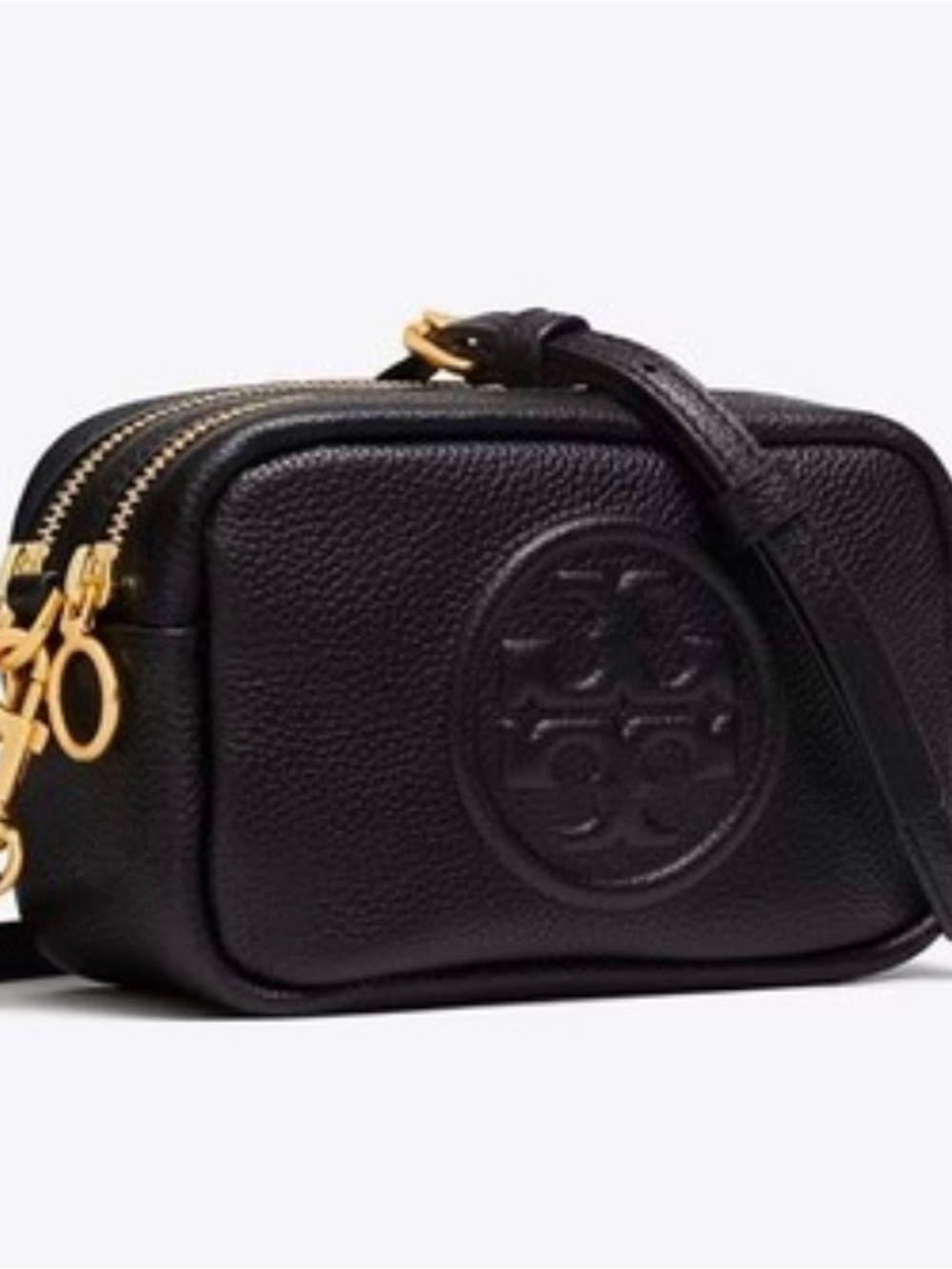Tory Burch Perry Bombe Mini Camera Bag Black Pebbled Leather Crossbody